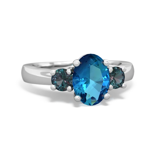 London Topaz Genuine London Blue Topaz with Lab Created Alexandrite Three Stone Trellis ring Ring