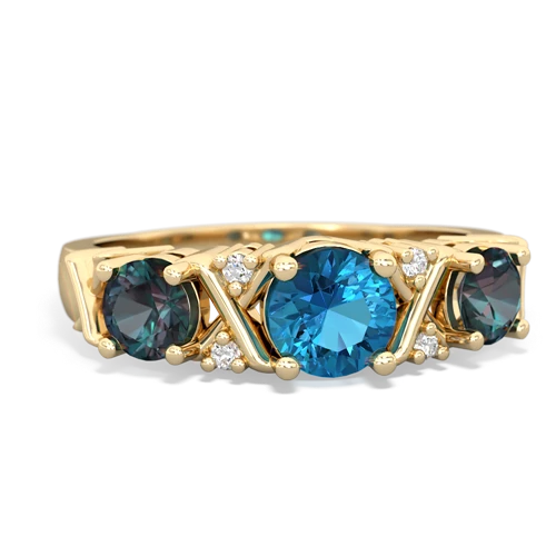 London Topaz Genuine London Blue Topaz with Lab Created Alexandrite and Lab Created Emerald Hugs and Kisses ring Ring