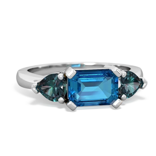 London Topaz Genuine London Blue Topaz with Lab Created Alexandrite and Genuine Fire Opal Three Stone ring Ring