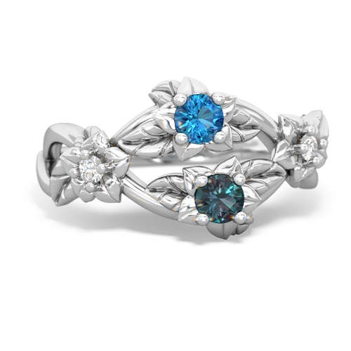 London Topaz Genuine London Blue Topaz with Lab Created Alexandrite Sparkling Bouquet ring Ring