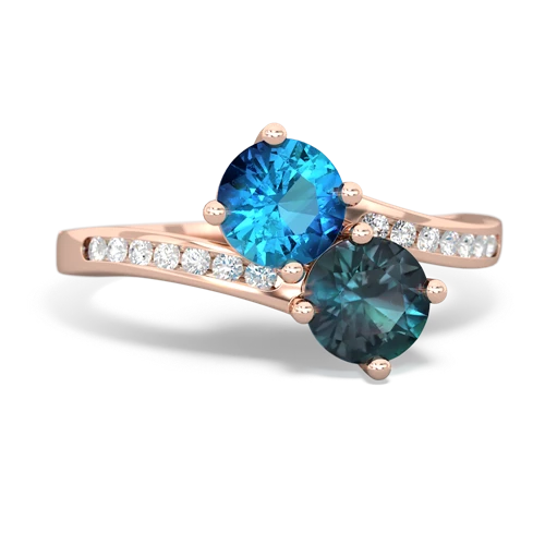 london topaz-alexandrite two stone channel ring