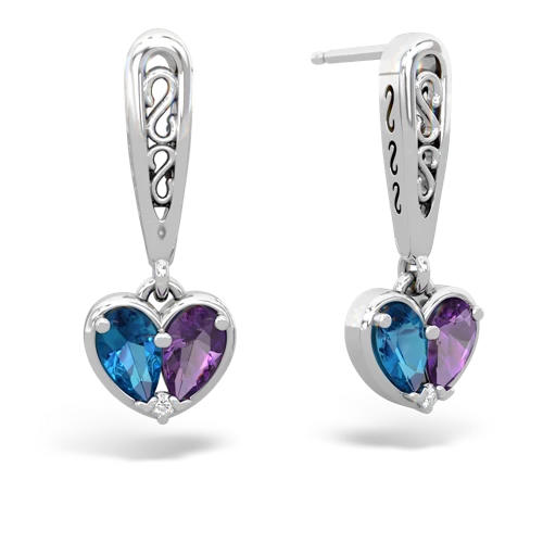 london topaz-amethyst filligree earrings