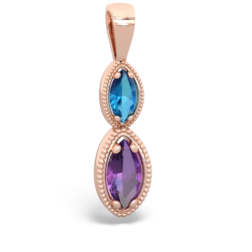London Topaz Genuine London Blue Topaz with Genuine Amethyst Antique-style Halo pendant Pendant