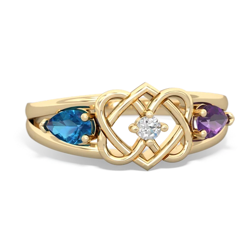 London Topaz Genuine London Blue Topaz with Genuine Amethyst Hearts Intertwined ring Ring