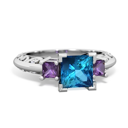 London Topaz Genuine London Blue Topaz with Genuine Amethyst and Lab Created Alexandrite Art Deco ring Ring