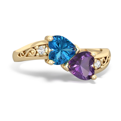 London Topaz Genuine London Blue Topaz with Genuine Amethyst Snuggling Hearts ring Ring