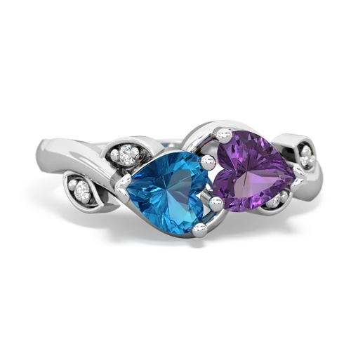 London Topaz Genuine London Blue Topaz with Genuine Amethyst Floral Elegance ring Ring