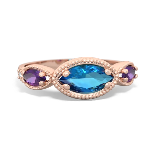 London Topaz Genuine London Blue Topaz with Genuine Amethyst and  Antique Style Keepsake ring Ring