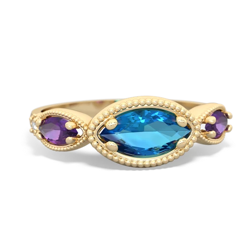 London Topaz Genuine London Blue Topaz with Genuine Amethyst and Genuine Fire Opal Antique Style Keepsake ring Ring