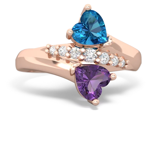 London Topaz Genuine London Blue Topaz with Genuine Amethyst Heart to Heart Bypass ring Ring