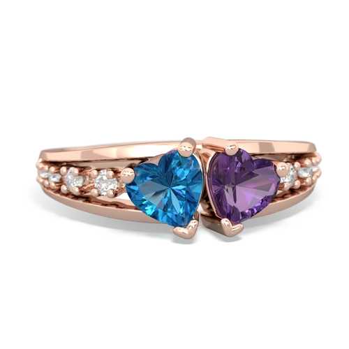London Topaz Genuine London Blue Topaz with Genuine Amethyst Heart to Heart ring Ring