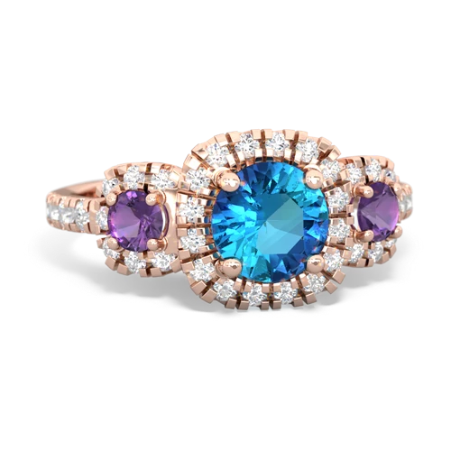London Topaz Genuine London Blue Topaz with Genuine Amethyst and Lab Created Alexandrite Regal Halo ring Ring