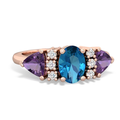 London Topaz Genuine London Blue Topaz with Genuine Amethyst and Genuine Sapphire Antique Style Three Stone ring Ring