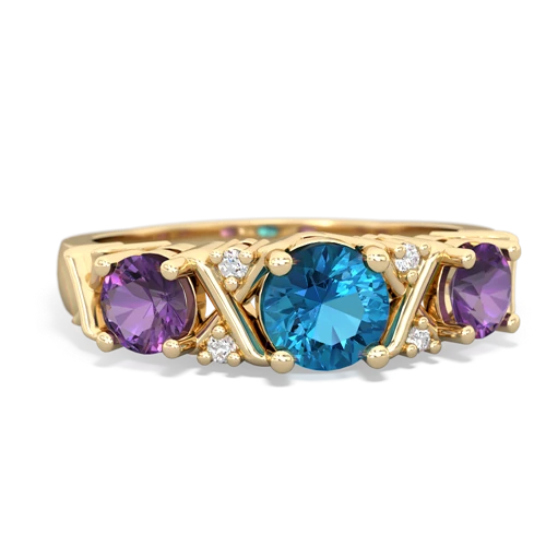 London Topaz Genuine London Blue Topaz with Genuine Amethyst and Lab Created Alexandrite Hugs and Kisses ring Ring