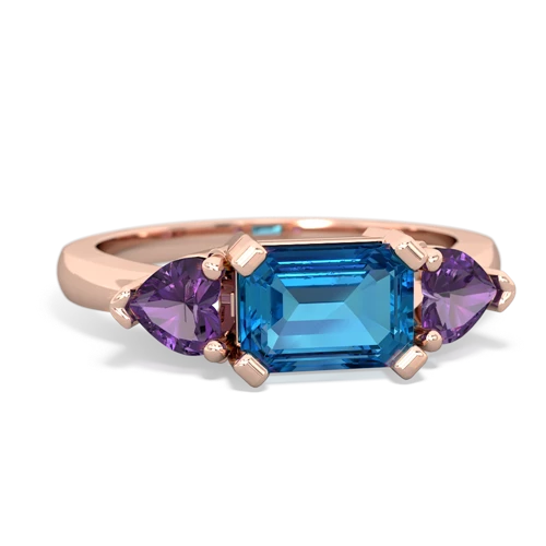 London Topaz Genuine London Blue Topaz with Genuine Amethyst and  Three Stone ring Ring
