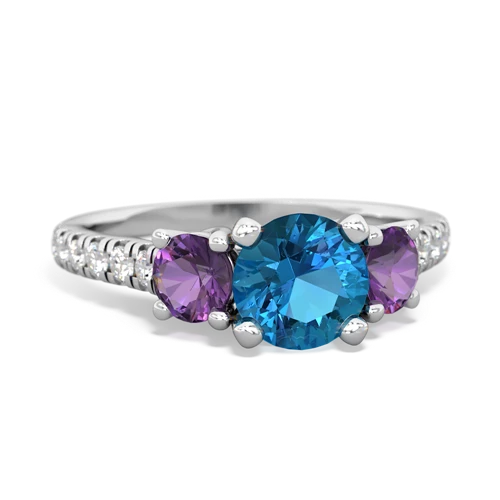 London Topaz Genuine London Blue Topaz with Genuine Amethyst and Genuine Fire Opal Pave Trellis ring Ring