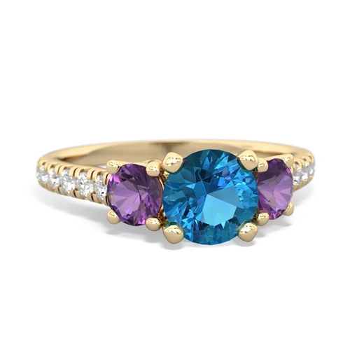 London Topaz Genuine London Blue Topaz with Genuine Amethyst and  Pave Trellis ring Ring