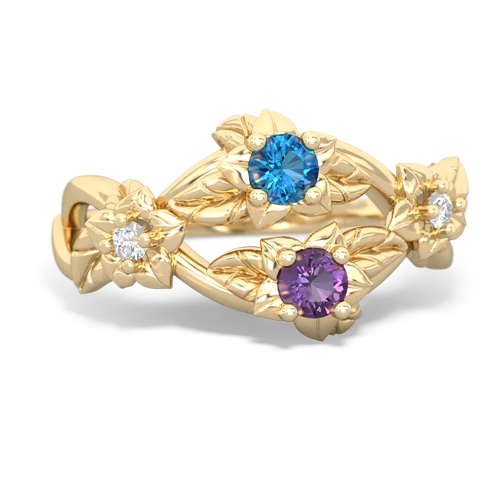 London Topaz Genuine London Blue Topaz with Genuine Amethyst Sparkling Bouquet ring Ring