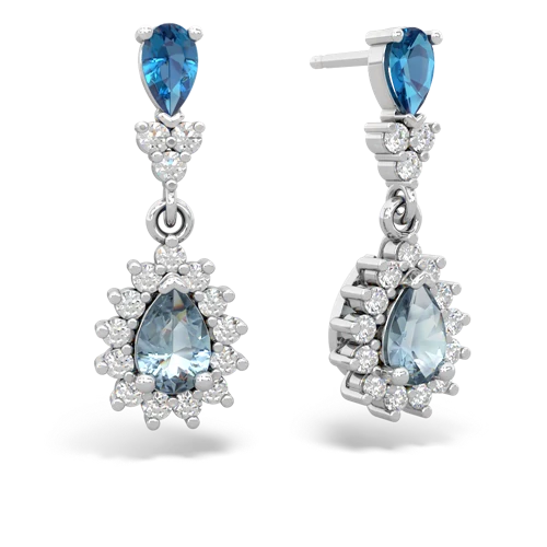 London Topaz Genuine London Blue Topaz with Genuine Aquamarine Halo Pear Dangle earrings Earrings