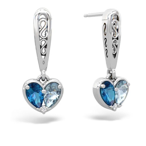 london topaz-aquamarine filligree earrings