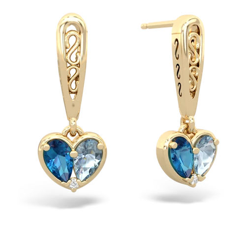 london topaz-aquamarine filligree earrings