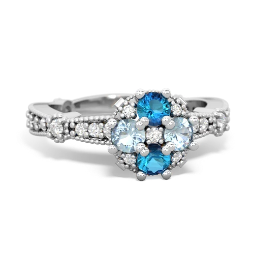 London Topaz Genuine London Blue Topaz with Genuine Aquamarine Milgrain Antique Style ring Ring