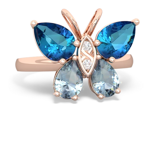 london topaz-aquamarine butterfly ring
