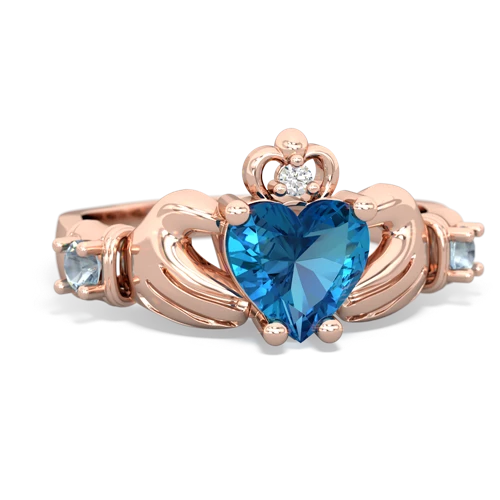 London Topaz Genuine London Blue Topaz with Genuine Aquamarine and Lab Created Pink Sapphire Claddagh ring Ring