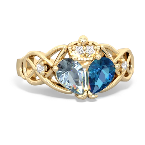 London Topaz Genuine London Blue Topaz with Genuine Aquamarine Two Stone Claddagh ring Ring