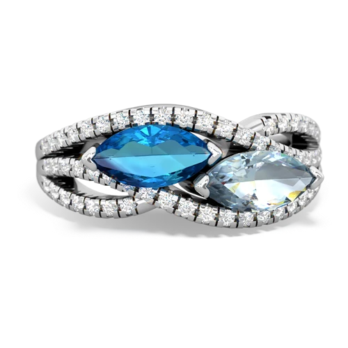 london topaz-aquamarine double heart ring