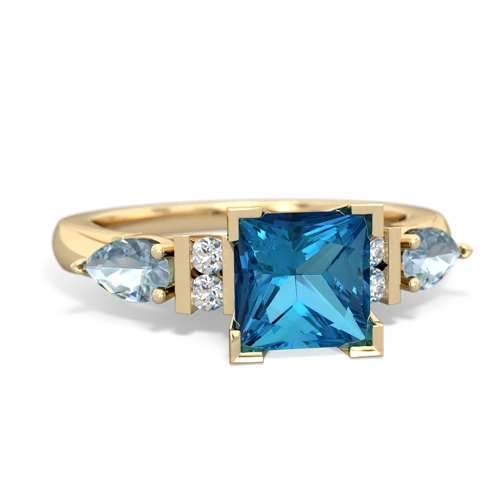 London Topaz Genuine London Blue Topaz with Genuine Aquamarine and Genuine Opal Engagement ring Ring