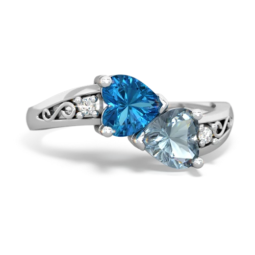 London Topaz Genuine London Blue Topaz with Genuine Aquamarine Snuggling Hearts ring Ring