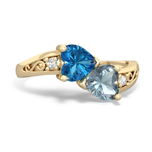 London Topaz Genuine London Blue Topaz with Genuine Aquamarine Snuggling Hearts ring Ring