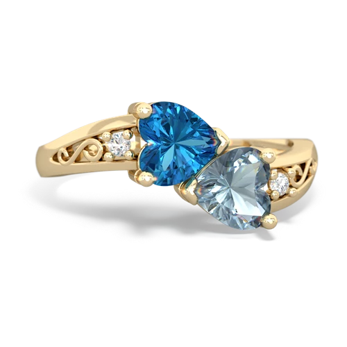 london topaz-aquamarine filligree ring