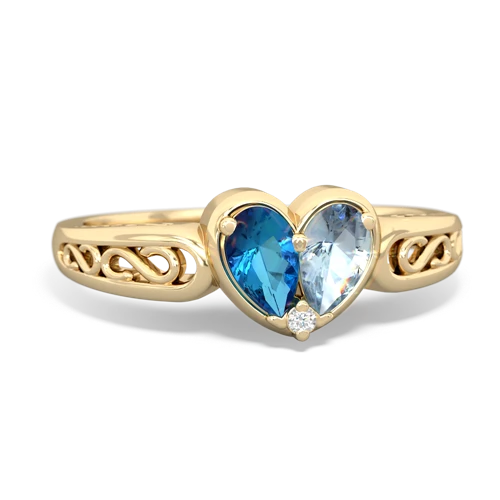 London Topaz Genuine London Blue Topaz with Genuine Aquamarine filligree Heart ring Ring