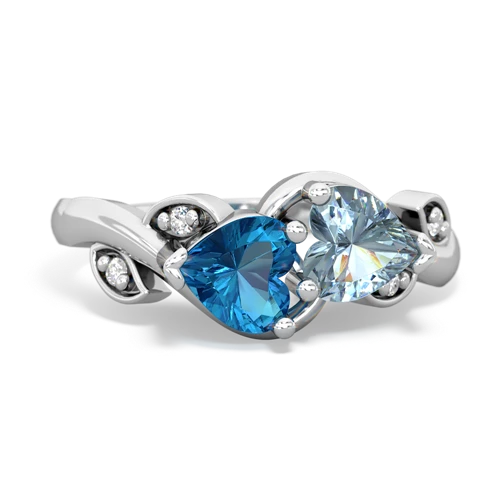 London Topaz Genuine London Blue Topaz with Genuine Aquamarine Floral Elegance ring Ring