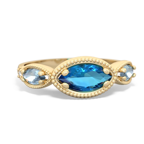 London Topaz Genuine London Blue Topaz with Genuine Aquamarine and Genuine Opal Antique Style Keepsake ring Ring