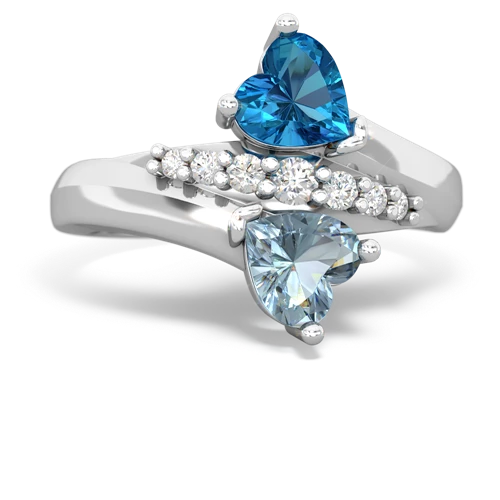 London Topaz Genuine London Blue Topaz with Genuine Aquamarine Heart to Heart Bypass ring Ring