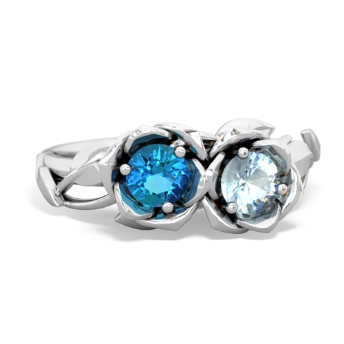 London Topaz Genuine London Blue Topaz with Genuine Aquamarine Rose Garden ring Ring