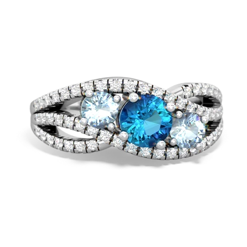 london topaz-aquamarine three stone pave ring