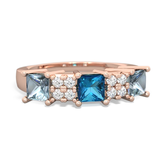 London Topaz Genuine London Blue Topaz with Genuine Aquamarine and Lab Created Sapphire Three Stone ring Ring