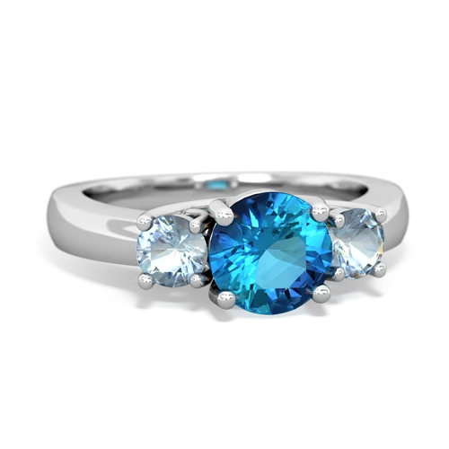 London Topaz Genuine London Blue Topaz with Genuine Aquamarine and Genuine Opal Three Stone Trellis ring Ring
