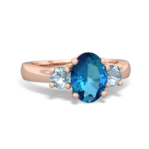 London Topaz Genuine London Blue Topaz with Genuine Aquamarine Three Stone Trellis ring Ring