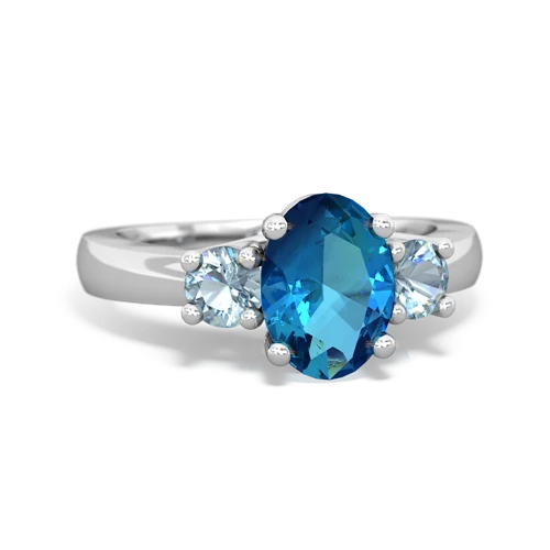 London Topaz Genuine London Blue Topaz with Genuine Aquamarine Three Stone Trellis ring Ring