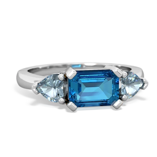 London Topaz Genuine London Blue Topaz with Genuine Aquamarine and Lab Created Pink Sapphire Three Stone ring Ring