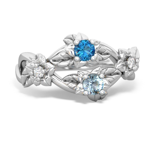 London Topaz Genuine London Blue Topaz with Genuine Aquamarine Sparkling Bouquet ring Ring