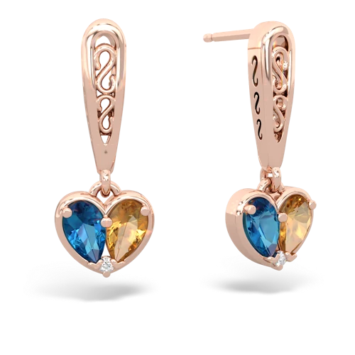 london topaz-citrine filligree earrings