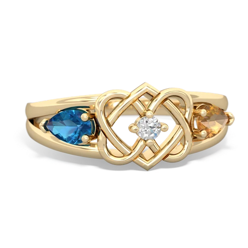 london topaz-citrine double heart ring