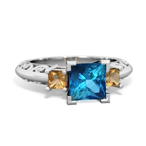 London Topaz Genuine London Blue Topaz with Genuine Citrine and Genuine Aquamarine Art Deco ring Ring