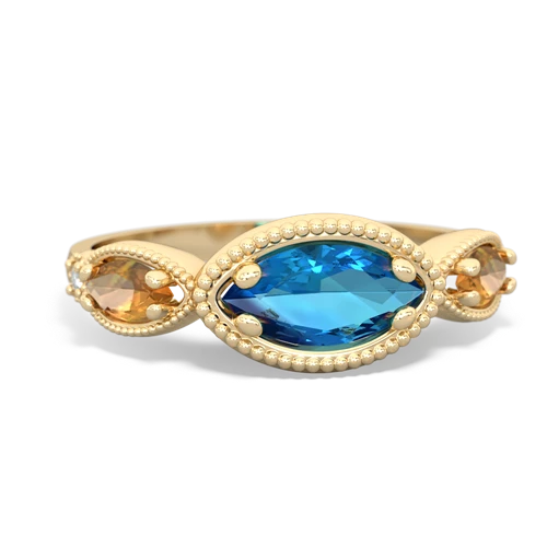 London Topaz Genuine London Blue Topaz with Genuine Citrine and Lab Created Emerald Antique Style Keepsake ring Ring